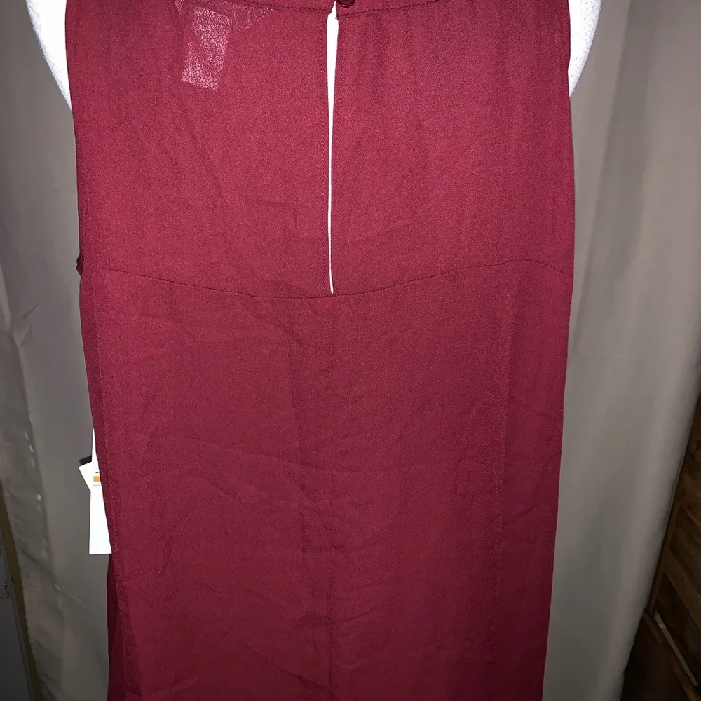 London Times Woman 3X Burgundy Sleeveless Ruffle Blouse Tunic NWT